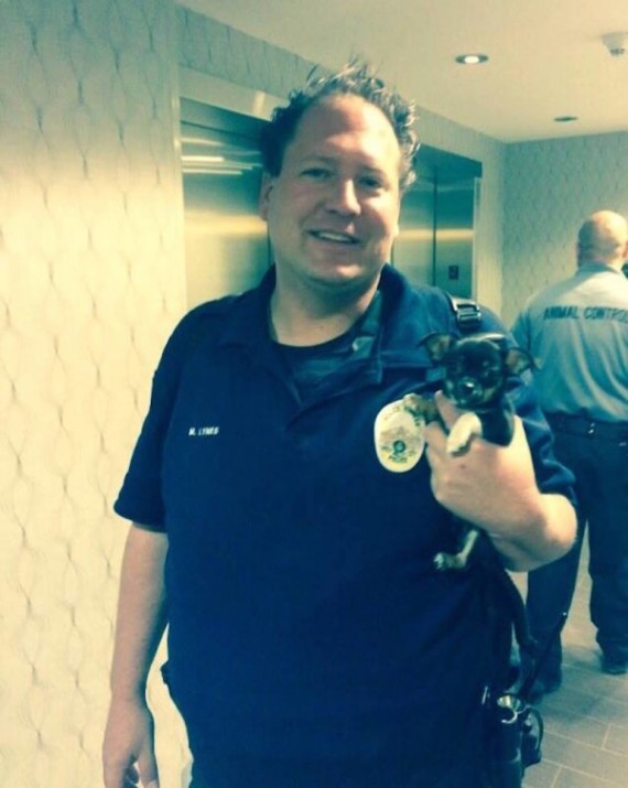 Officer Mike Lynes with his new rescue puppy! 